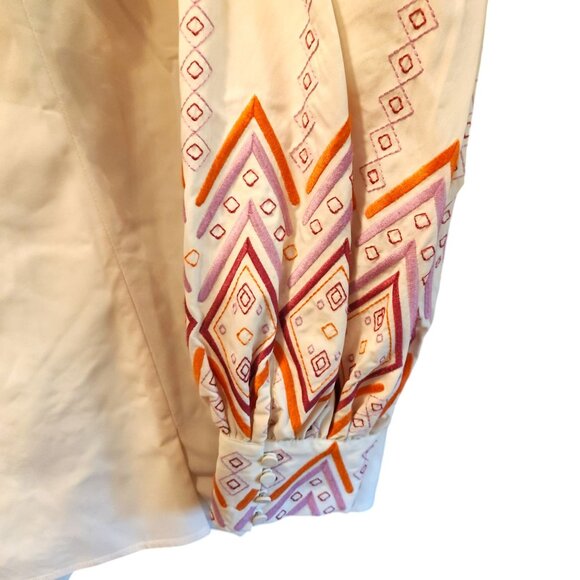 Chico's Embroidered Balloon Sleeve Pullover Blouse Cream Women's Sz. 2 / Large - Picture 7 of 10